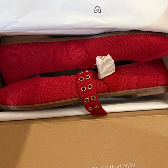 Rothy's Red Mary Jane Flats with Gold Accents - Picture 6 of 7